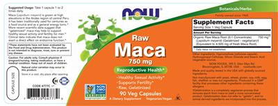 Raw Maca 750 mg label