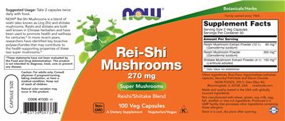 Rei-Shi Mushrooms 270 mg label