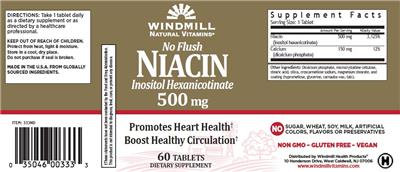 No Flush Niacin 500 mg label