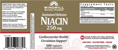 Sustained Release Niacin 250 mg label