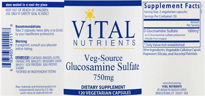 Veg-Source Glucosamine Sulfate 750 mg label