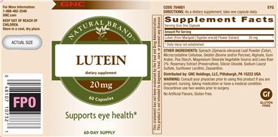 Lutein 20 mg label