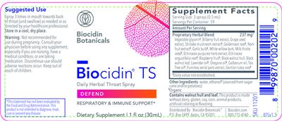 Biocidin TS Daily Herbal Throat Spray label