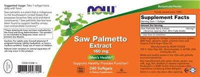 Saw Palmetto Extract 160 mg label
