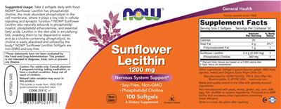 Sunflower Lecithin 1200 mg label