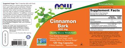Cinnamon Bark 600 mg label