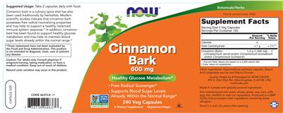 Cinnamon Bark 600 mg label