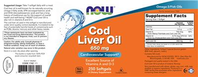 Cod Liver Oil 650 mg label