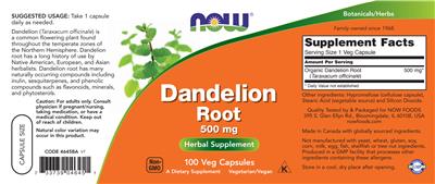 Dandelion Root 500 mg label