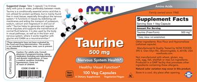 Taurine 500 mg label
