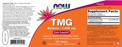 TMG Betaine - 1,000 mg label