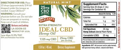Extra Strength Ideal CBD 25 mg Natural Mint label