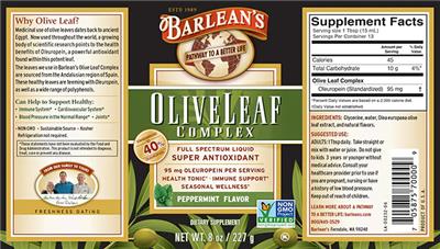 Olive Leaf Complex Peppermint Flavor label