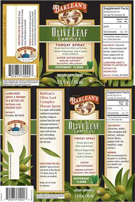 Olive Leaf Complex Throat Spray Peppermint Flavor label