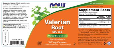 Valerian Root 500 mg label