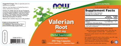 Valerian Root 500 mg label