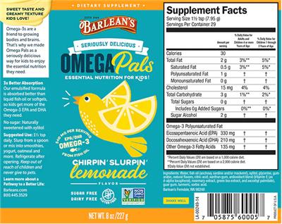 Seriously Delicious Omega Pals Chirpin' Slurpin' Lemonade Flavor label