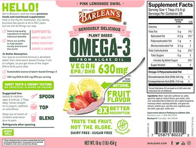 Plant Based Omega-3 Pink Lemonade Swirl label