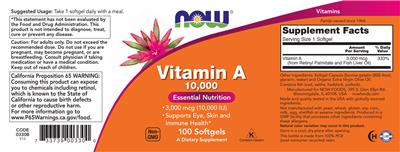 Vitamin A 10,000 IU label