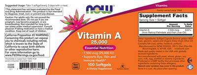 Vitamin A 25,000 IU label
