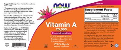 Vitamin A 25,000 IU label