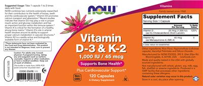 Vitamin D-3 & K-2 1,000 IU/45 mcg label
