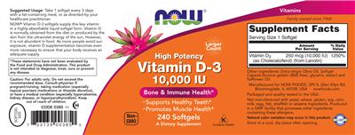 Vitamin D-3 10,000 IU label