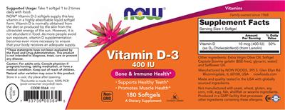 Vitamin D-3 400 IU label