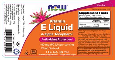 Vitamin E Liquid label
