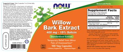 Willow Bark Extract label