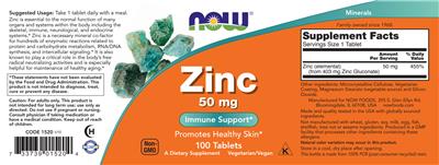 Zinc 50 mg label