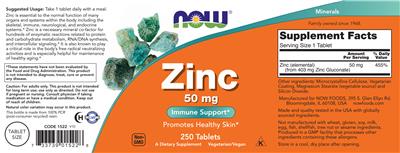 Zinc 50 mg label