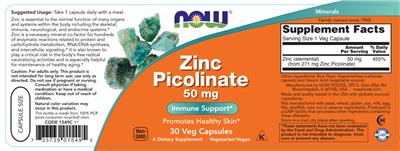Zinc Picolinate 50 mg label