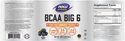 BCAA Big 6 Natural Grape label