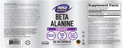 Beta Alanine 750 mg label