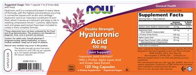 Double Strength Hyaluronic Acid 100 mg label