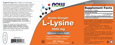 Double Strength L-Lysine 1000 mg label