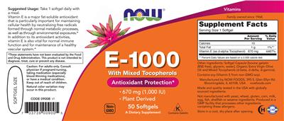 E-1000 with Mixed Tocopherols 670 mg (1,000 IU) label