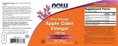 Extra Strength Apple Cider Vinegar 750 mg label