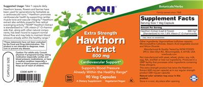 Extra Strength Hawthorn Extract 600 mg label