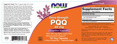Extra Strength PQQ 40 mg label