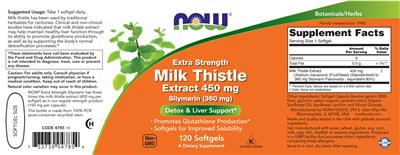 Extra Strength Milk Thistle Extract 450 mg label