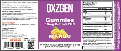 Delta-9 THC 10 mg Gummies Mango label
