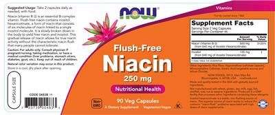 Flush-Free Niacin 250 mg label