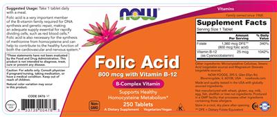 Folic Acid 800 mcg label