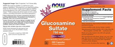 Glucosamine Sulfate 750 mg label