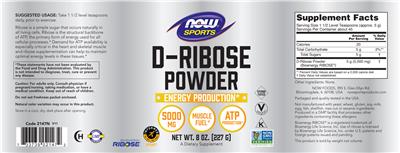 D-Ribose Powder 5000 mg label