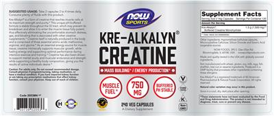 Kre-Alkalyn Creatine 750 mg label