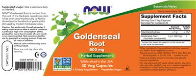 Goldenseal Root 500 mg label