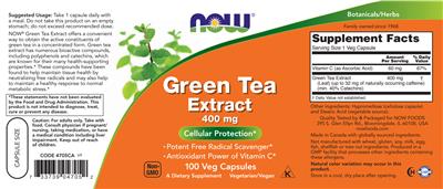 Green Tea Extract 400 mg label